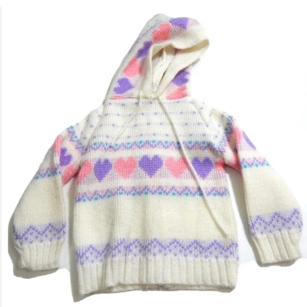 Vintage 80's Girls Hooded Heart Sweater